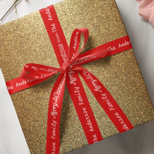 Personalized Merry Little Christmas Abstract Trees Satin Ribbon