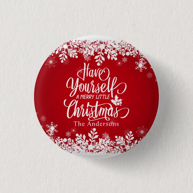 Personalized Merry Little Christmas Pin Button (Front)