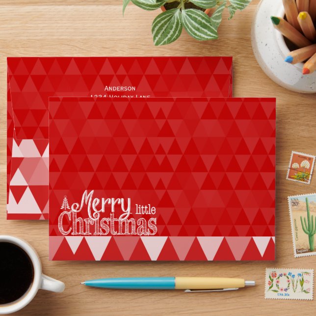 Personalized Merry Little Christmas Red Abstract Envelopes (Desk)