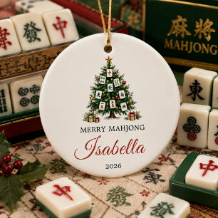 personalized merry mahjong christmas ceramic ornament