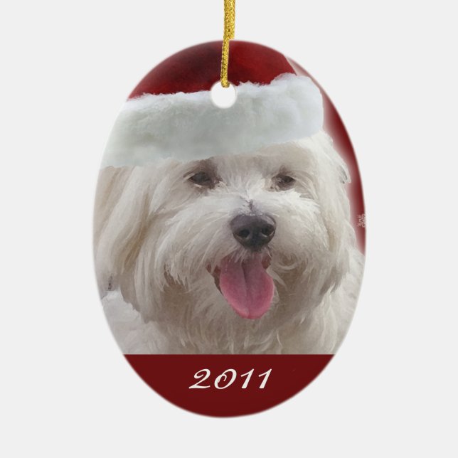 Personalized Merry Maltese First Christmas Ornamen Ceramic Ornament (Front)