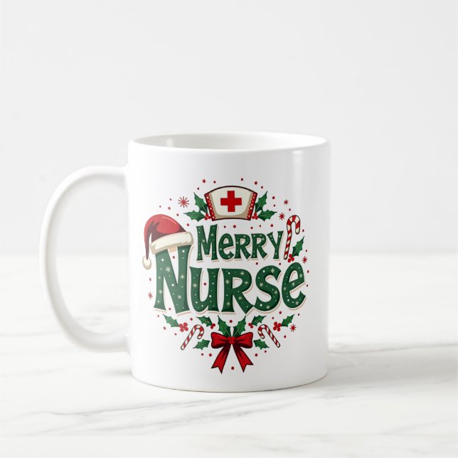 Personalized Merry Nurse Mug – Christmas Holiday  (Left)