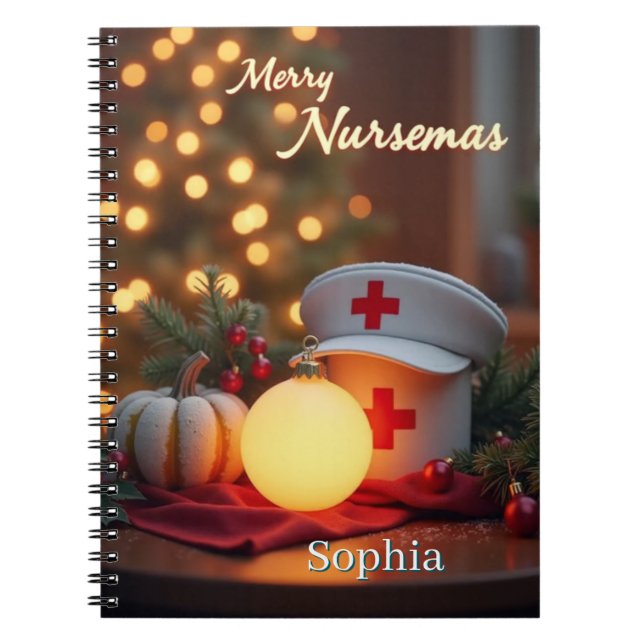 Personalized Merry Nursemas – Realistic Holiday Notebook (Front)