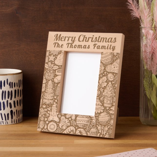 Personalized Merry Xmas Laser-Etched Wooden Frames (Left)