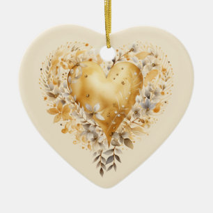 Personalized Message Colorful Floral Heart Gift  Ceramic Ornament