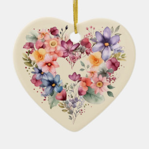 Personalized Message Colourful Floral Heart Gift  Ceramic Ornament