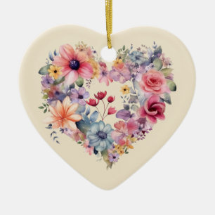 Personalized Message Colourful Floral Heart Gift Ceramic Ornament