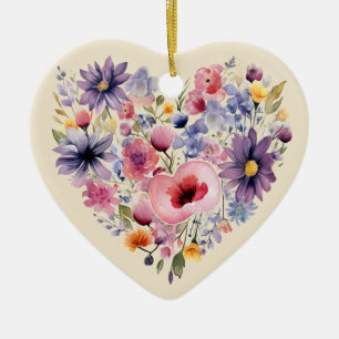 Personalized Message Colourful Floral Heart Gift Ceramic Ornament