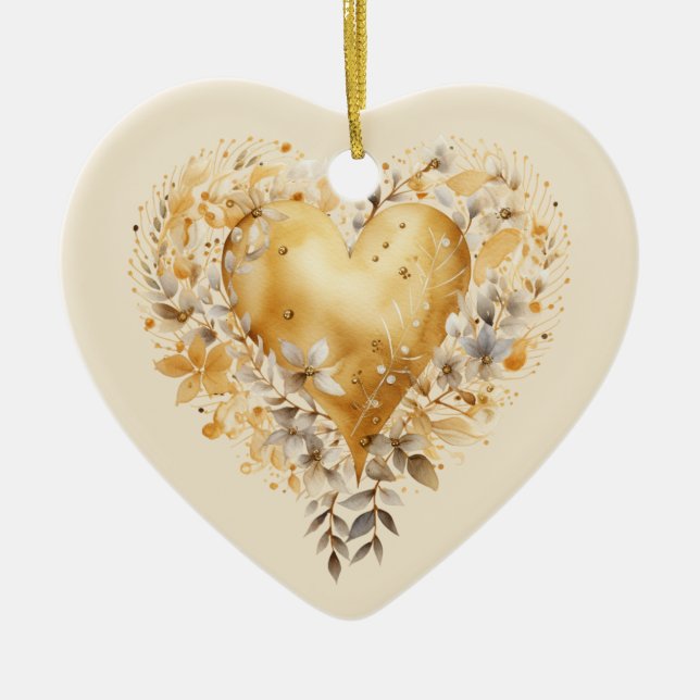 Personalized Message Colourful Floral Heart Gift  Ceramic Ornament (Front)