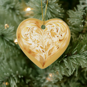 Personalized Message Colourful "Gold" Floral Heart Ceramic Ornament