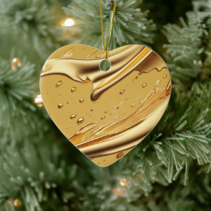 Personalized Message Colourful "Gold" Heart Gift  Ceramic Ornament