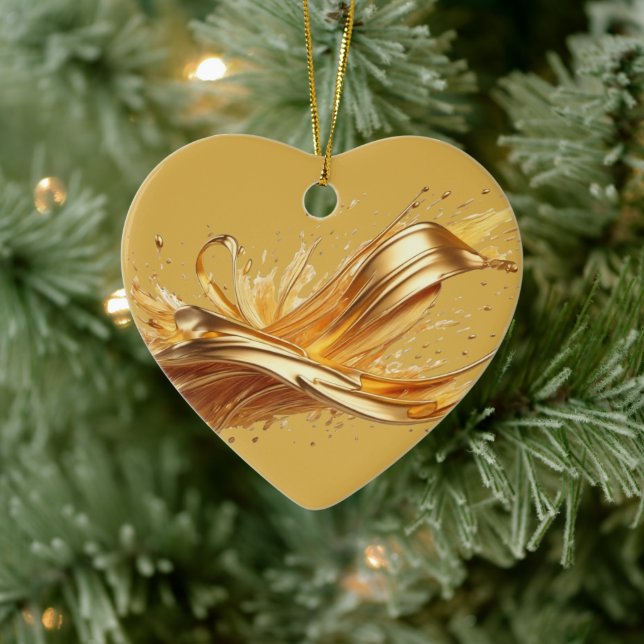 Personalized Message Colourful "Gold" Heart Gift  Ceramic Ornament (Tree)