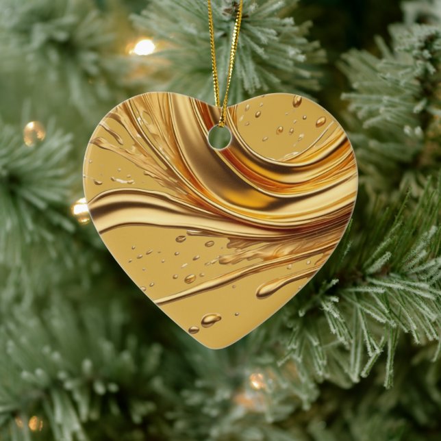 Personalized Message Colourful "Gold" Heart Gift  Ceramic Ornament (Tree)