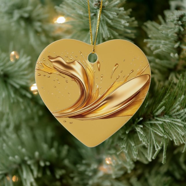 Personalized Message Colourful "Gold" Heart Gift  Ceramic Ornament (Tree)