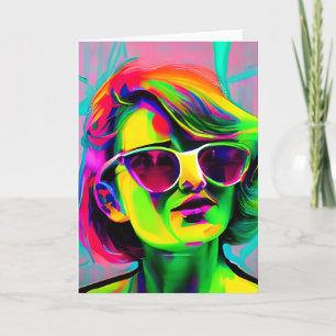 Personalized Message Colourful Woman in Sunglasses Card