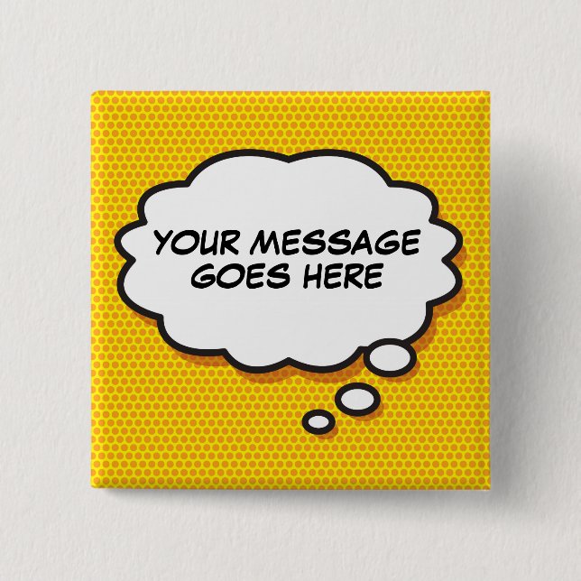 Personalized Message Comic Book Think Bubble 2 Inch Square Button (Front)