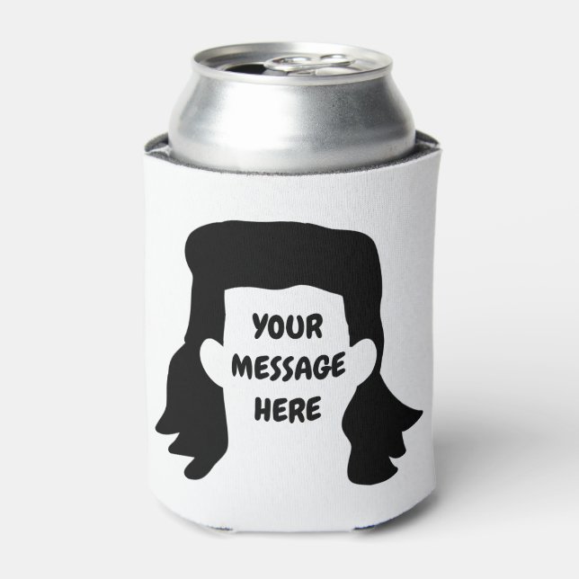 Personalized Message Funny Mullet Illustration Can Cooler (Can Front)
