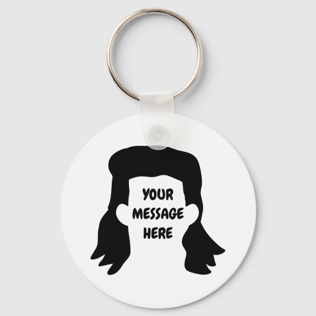 Personalized Message Funny Mullet Illustration Keychain (Front)