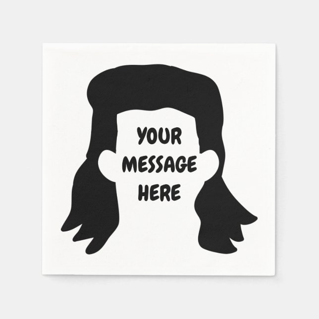 Personalized Message Funny Mullet Illustration Napkin (Front)
