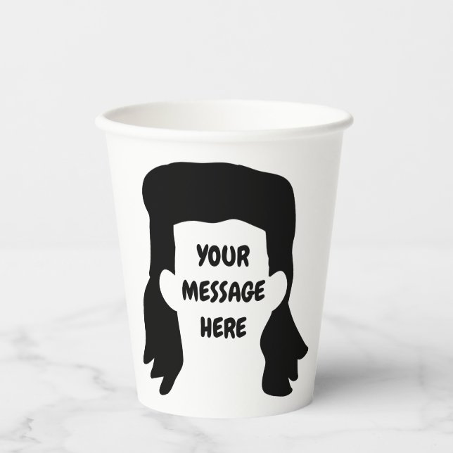 Personalized Message Funny Mullet Illustration Paper Cups (Front)