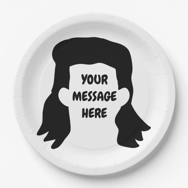Personalized Message Funny Mullet Illustration Paper Plate (Front)