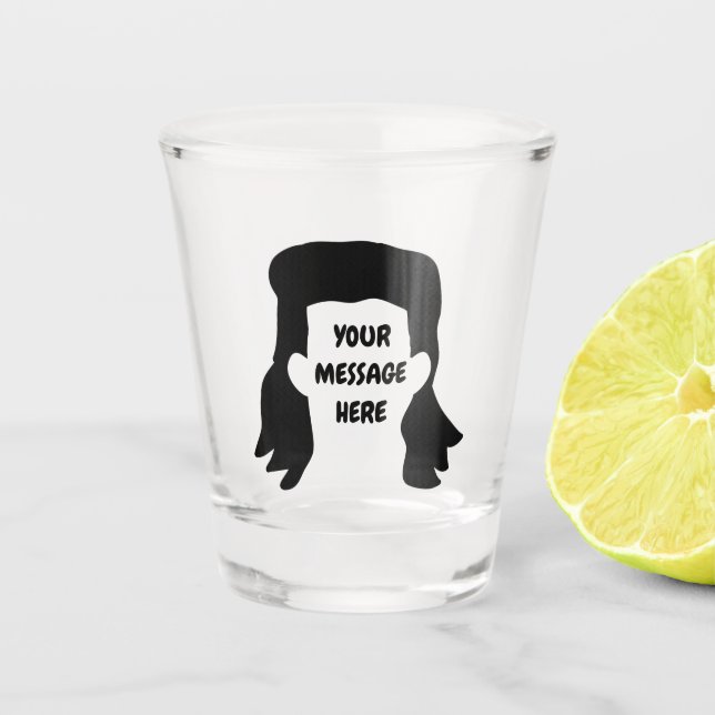 Personalized Message Funny Mullet Illustration Shot Glass (Front)