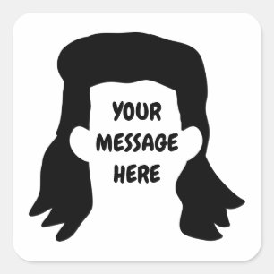 Personalized Message Funny Mullet Illustration Square Sticker