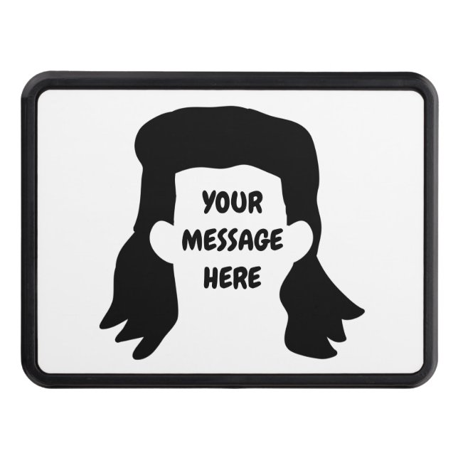 Personalized Message Funny Mullet Illustration Trailer Hitch Cover (Front)