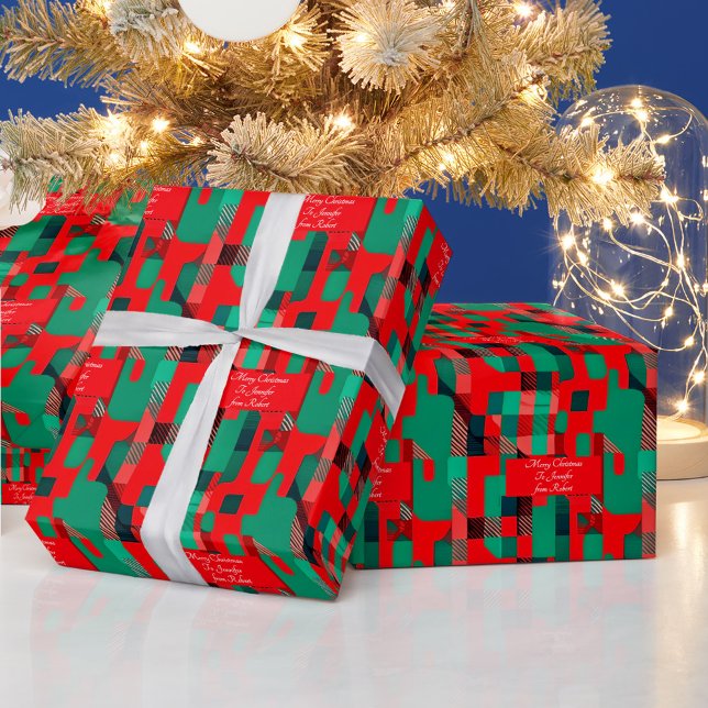 Personalized message on Christmas modern abstract Wrapping Paper (Creator Uploaded)