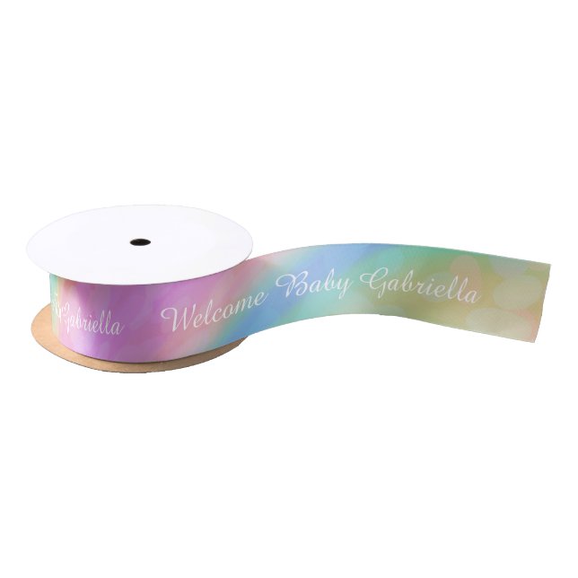 Personalized Message: Rainbow Welcome Baby Ribbon Satin Ribbon (Spool)