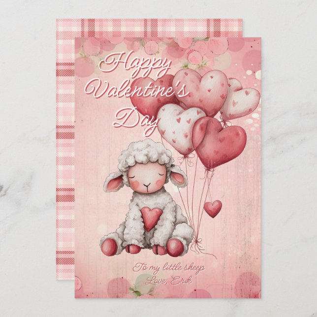 Personalized Message Sheep Animal Valentines Day Holiday Card (Front/Back)