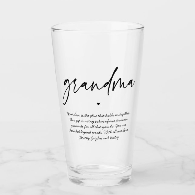 Personalized Message to Grandma Elegant Typography Glass (Front)