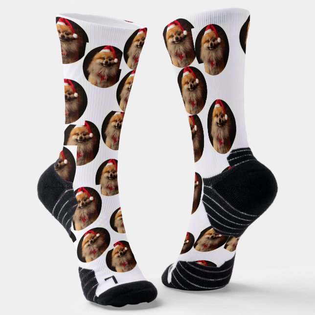 Personalized, messy, Christmas dog pattern socks (Angled)