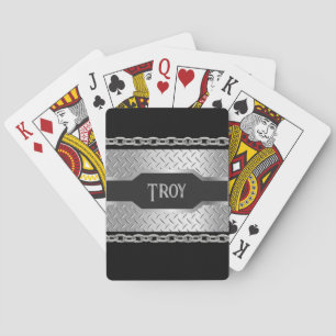 Personalized Metal & Chain Black Playing Cards