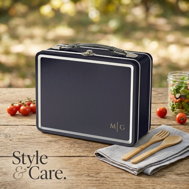 Personalized Metal Lunch Box with Simple Monogram (Personalized Metal Lunch Box with Simple Monogram)