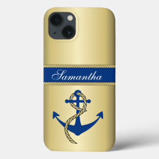 Personalized Metallic Gold Anchor iPhone 13 Case