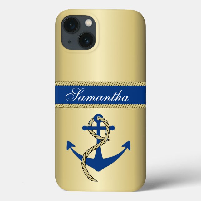 Personalized Metallic Gold Anchor Case-Mate iPhone Case (Back)