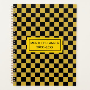 Personalized Metallic Gold Black Square Pattern Planner