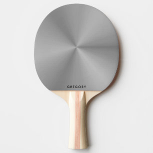Personalized metallic gray texture monogram ping pong paddle