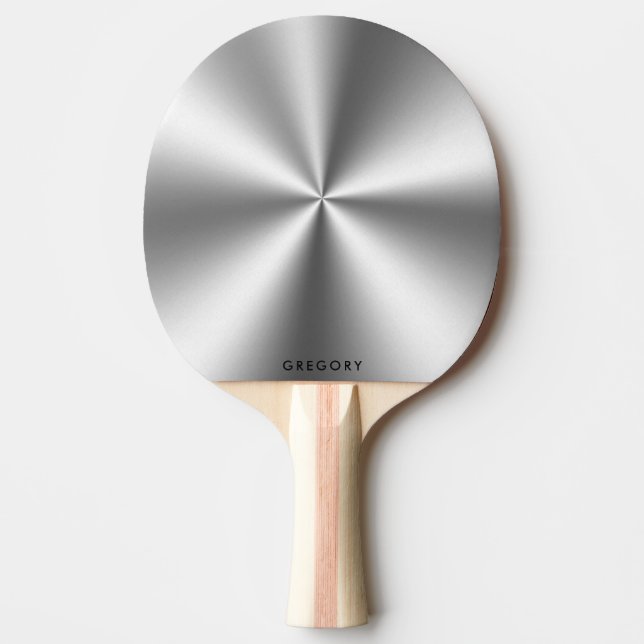Personalized metallic grey texture monogram ping pong paddle (Front)