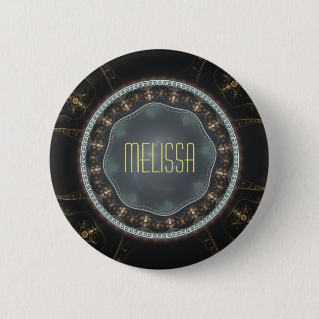Personalized Metallic Ornate Steampunk Fractal 2 Inch Round Button (Front)