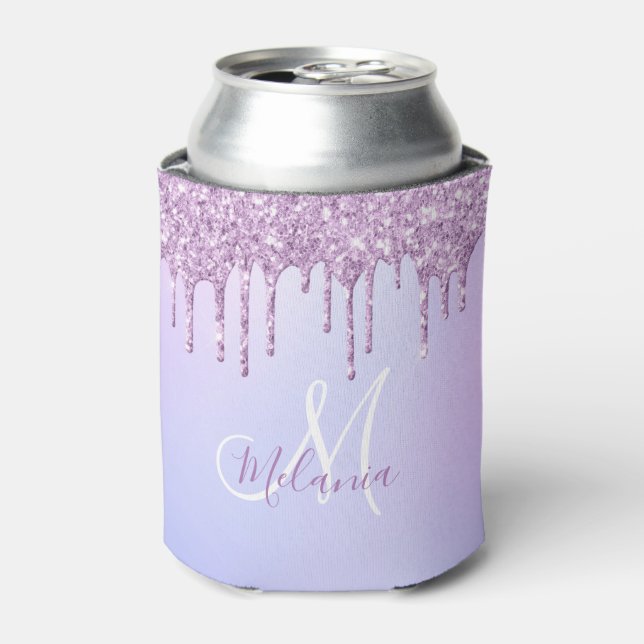 Personalized Metallic Purple Drip Lavender Pour   Can Cooler (Can Front)