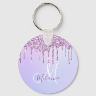 Personalized Metallic Purple Drip Lavender Pour    Keychain
