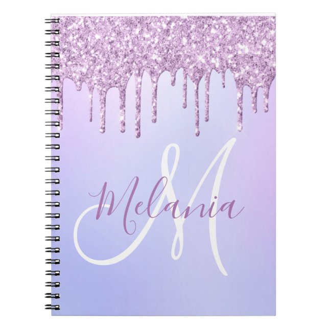 Personalized Metallic Purple Drip Lavender Pour Notebook (Front)