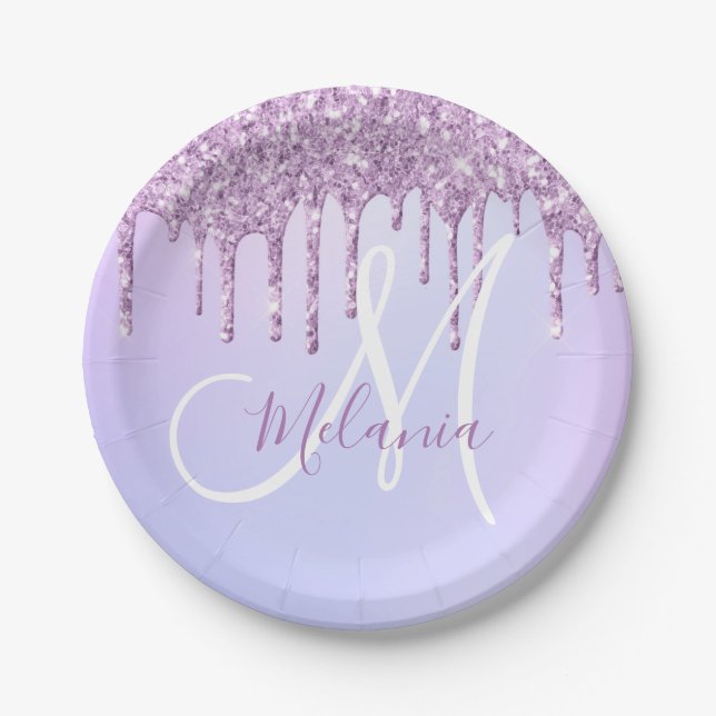 Personalized Metallic Purple Drip Lavender Pour   Paper Plate (Front)