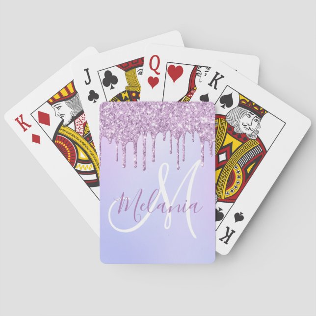 Personalized Metallic Purple Drip Lavender Pour Playing Cards (Back)