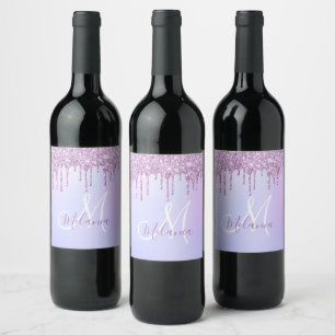 Personalized Metallic Purple Drip Lavender Pour Wine Label