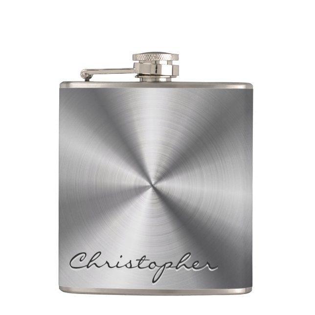 Personalized Metallic Radial Texture Hip Flask (Front)