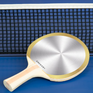 Personalized metallic silver and gold monogram ping pong paddle