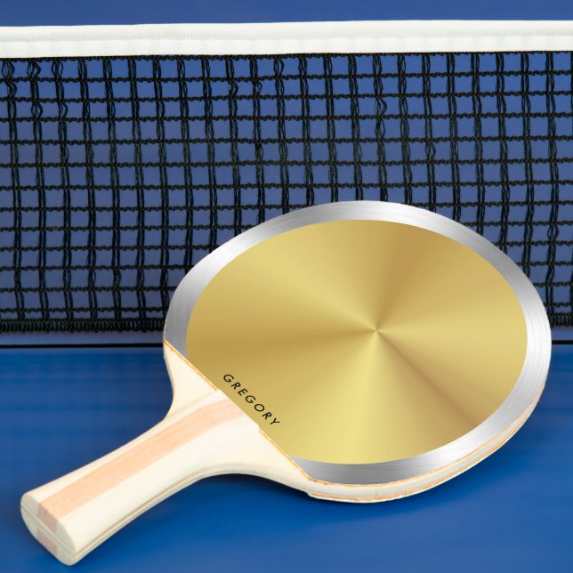 Personalized metallic silver and gold monogram ping pong paddle (Insitu)